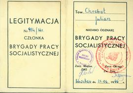Legitymacja członka brygady pracy socjalistycznej