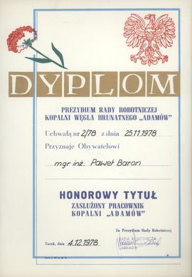 Dyplom dla zasłużonego pracownika
