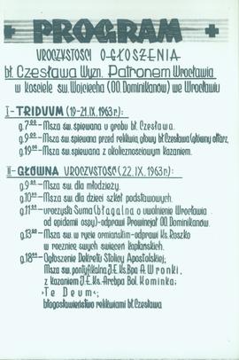 Uroczystości ogłoszenia bł. Czesława patronem Wrocławia
