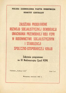 Założenia programowe na IX Nadzwyczajny Zjazd PZPR