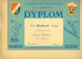 II Centralna Spartakiada Z.S. "Gwardia": dyplom za uzyskane II miejsce w konkurencji Rz...