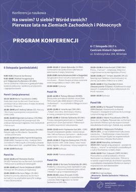 Program Konferecji. Na swoim? U siebie? Wśród swoich? Pierwsze lata na Ziemiach Zachodnich i Półn...