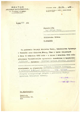 Pismo z Akademii Ekonomicznej im. O. Langego we Wrocławiu