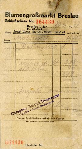 Potwierdzenie opłacenia czynszu i składki członkowskiej / Schlußschein =Rachunek
