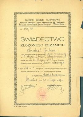 Świadectwo złożonego egzaminu