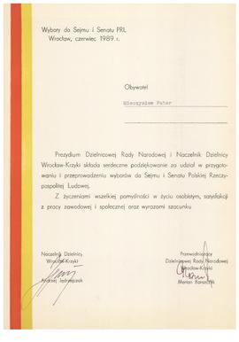 Podziękowanie za udział w przygotowaniu i przeprowadzeniu wyborów do Sejmu i Senatu