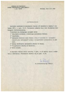 Zaproszenie na posiedzenie komisji do spraw świeckich Synodu Archidiecezji Wrocławskiej